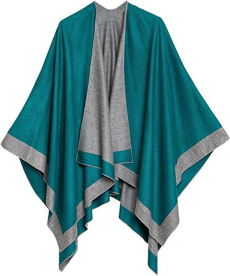 MELIFLUOS DESIGNED IN SPAIN Women's Shawl Wrap Poncho Ruana Cape Cardigan Sweater Open Front for Fall Winter Spring Winter Border, Casual Blazer Men, Plus Size Trench Coat, Mens Outwear, Shirt Jacket Men, Plus Size Mini Dresses, Turquoise Grey, Plus Size Blazer, Poncho Cardigan