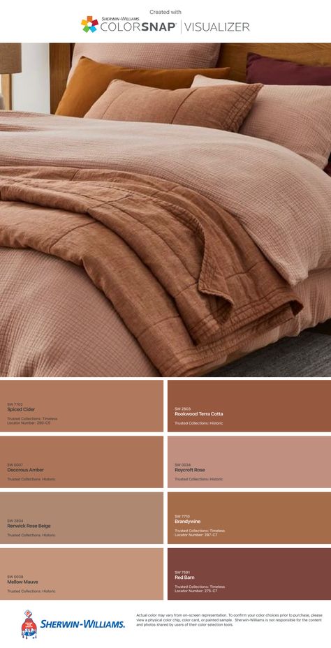 Desert Color Scheme Bedrooms, Soft Orange Living Room, Mocha Bedroom Ideas Colour Schemes, Sandy Color Bedroom, Terracotta Wallpaper Bedroom, Earth Tone Bedroom Terracotta, Bedroom Inspo Earth Tones, Terra Cotta Bedding Bedroom, Rose And Terracotta Bedroom