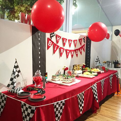 Cars Theme Table decor by Snooknuk Cars Theme Dessert Table, Mcqueen Birthday Party Decoration, Cars Party Theme, Disney Cars Theme, Pixar Cars Birthday, Cars (disney) Party, Cars Birthday Party Decorations, 2nd Birthday Party For Boys, Festa Hot Wheels