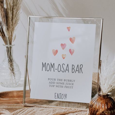 This watercolor hearts baby shower mom-osa bar sign is perfect for a simple baby shower. The sweet design features cute watercolor pastel hearts in coral pink, blush pink, yellow and peach orange. Spring Baby Shower Decorations, Baby Sprinkle Decor, Sprinkle Decor, Mom Osa Bar Sign, February Baby Showers, Mimosa Sign, Mom-osa Bar Sign, Menu Table, Mom-osa Bar