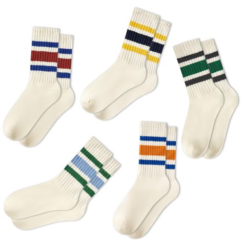 PRICES MAY VARY. Retro Stripe Socks: The striped socks features a retro stripe design, which is simple and durable, very in line with the popular retro trend in recent years. This vintage sock for women can perfectly match all your shoes, pants, and skirts. This crew socks are perfect for daily and sports wear. Anti-Odor & Breathable: The women's crew socks are made of a blend of cotton, spandex and polyester, providing excellent breathability. During the entire day of wearing, sweat can be quic Crew Socks Women, Tall Boot Socks, Vintage Socks, Women Crew Socks, Yoga Socks, Retro Clothing, Socks For Women, Striped Socks, Calf Socks