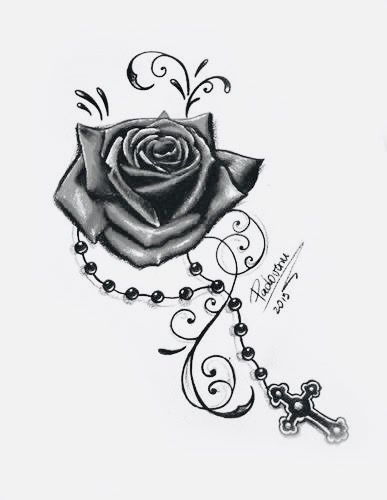 Rosary Tattoo For Women Shoulder, Women Black And White Tattoos, Rosary Hand Tattoos For Women, Rosary Tattoo For Women Arm, Cross Necklace Tattoo, Lace Tattoo Design, Blue Rose Tattoos, Ankle Tattoos For Women, Cross Tattoos For Women