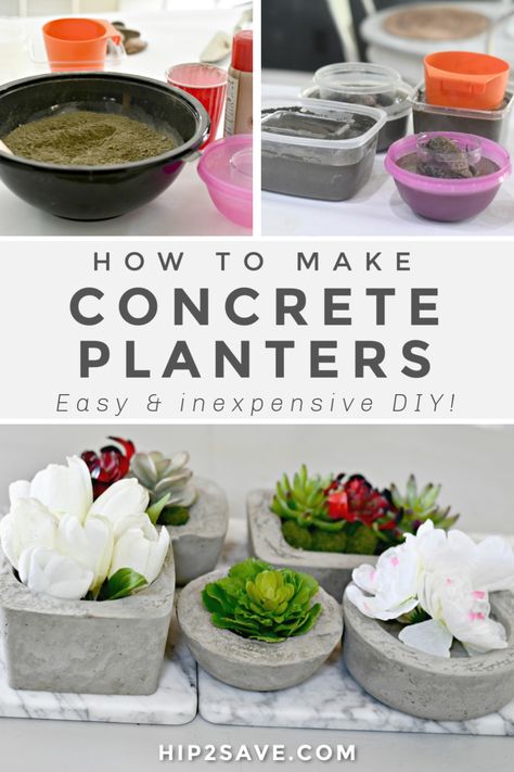 You've gotta try making your own pretty DIY concrete planters using a cheap bag of concrete mix! I love it when a project turns out super cute and is also very easy on the budget! 🙌 #diy #easydiy #homediy #concreteplanters #diyplanters #diyconcreteplanter #concretediy Bag Of Cement, Concrete Succulent Planters, Diy Concrete Planters, Concrete Bowl, Cement Diy, Concrete Diy Projects, Succulent Soil, Cement Planters, Cement Pots