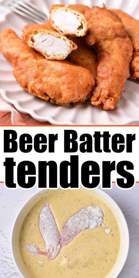 Fried beer battered chicken tenders for dinner is a cheap family friendly meal we love. Dipped into a light tempura batter with lager. Beer Batter Chicken Recipe, Beer Battered Fried Chicken, Beer Batter Fried Chicken, Beer Battered Chicken Nuggets, Beer Battered Chicken Air Fryer, Beer Batter Recipe Chicken, Tempura Beer Batter Recipe, Fried Batter Recipe, Batter For Fried Chicken Tenders