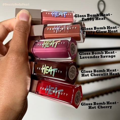 Part Three of swatching my entire Fenty Beauty Gloss Bomb collection. I’m swatching my Fenty Beauty Gloss Bomb Heat shades! ___ @fentybeauty #BBPFentyBeauty #BBPlipgloss #fentymakeup #fentybeauty #glossbomb #fentyglossbomb #plumpinglipgloss #sheerlipgloss #glossbombheat #lipgloss #fentygloss #lipoil #fentylipgloss #glossbombheat #brownlipgloss #lipoils Fenty Beauty Heat Gloss, Fenty Gloss Heat, Fenty Heat Gloss, Gloss Fenty Beauty, Fenty Lipgloss, Fenty Beauty Lip Gloss, Fenty Gloss, Fenty Beauty Gloss Bomb, Lipgloss Swatches