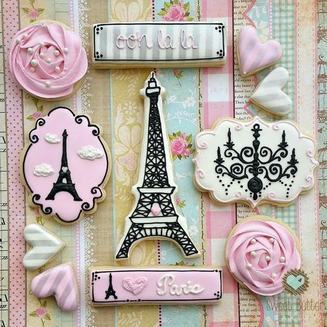 Christine Hayes: Paris theme cookie collection Cool Cookies, Paris Cookies, Paris Themed Cakes, Paris Cakes, Paris Birthday Parties, Rose Cookies, Paris Theme Party, Cookies Ideas, Paris Birthday