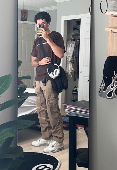 Custom Jean Halloween Baggy Outfit Fashion Trend Everyday Outfits For Men Cargo Pants, Jordan 4outfits, Brown Graphic Tee Outfit Men, Tan Cargos Outfits Men, Jordan 4 Oreo Outfit Man, Tan Jordans Outfit, Brown Cargo Outfit Men, Dark Brown Cargo Pants Outfit Men, Brown Pants Outfit Men Casual