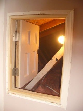 Project Coraline: Build an Attic Door W/ Skeleton Lock: 10 Steps (with Pictures) Attic Access Door, Attic Man Cave, Crawl Space Door, Attic Door, Attic Organization, Attic Office, Attic Doors, Knee Wall, Small Attic