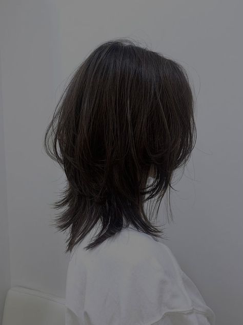 Black Wolfcut Aesthetic, Hushcut Shorthair, Medium Shaggy Haircuts Straight Hair, Short Black Wolf Cut, Wolfcut Black Hair, Tomboy Wolfcut, Choppy Black Hair, Octupuscut Haircut, Soft Mullet Wolf Cut