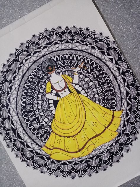 Traditional Girl With Dandiya Sticks , Mandala , Traditional Art, mandala Art, Zentangleart For Beginners , Easy And Simple . Follow me on Instagram 👇 @thecraftf Kathakali Dancer Mandala Art, Dandiya Mandala Art, Mandala Art For Navratri, Traditional Madhubani Art, Mandala Traditional, Dandiya Sticks, Colourful Rangoli, Small Mandala, Traditional Girl