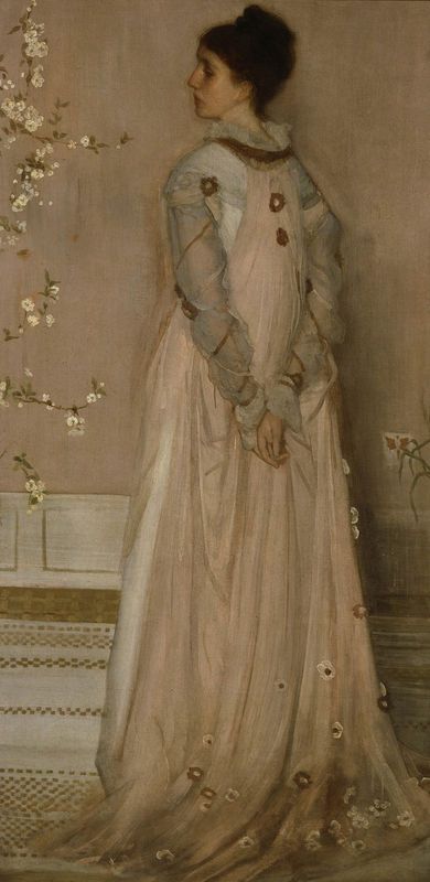 James Whistler - Frick Collection NY James Whistler, Pink Portrait, James Abbott Mcneill Whistler, Flesh Color, James Mcneill Whistler, Tea Gown, Pink Color Schemes, Aesthetic Dress, Aesthetic Movement