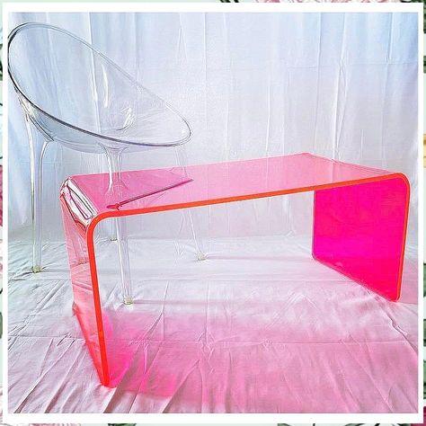 Coffee Table Sets - Buy while it is still available - So take action immediately! Click to visit! Pink Acrylic Table, Non Glass Mirror, Neon Acrylic Decor, Neon Interior Design, Neon Rug, Neon Furniture, Acrylic Tables, Pink Coffee Table, Neon Table