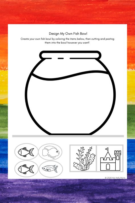 A free printable PDF preschool activity where kids can color, cut, and paste to create their own fish bowl however they like.  #preschoolactivity #preschoolprintable #freeprintable #preschoollearning #printable #cuttingactivity #pastingactivity #coloringpage #freecoloringactivity #freeactivity #activityforkids #kidsactivity #preschoolactivities #summerlearning #fisforfish Pet Week Preschool, Pet Activities For Toddlers, Preschool Pet Activities, Ocean Animals Preschool, Rainbow Fish Activities, Pet Study, Pets Preschool Theme, Fish Activities, Pet Projects