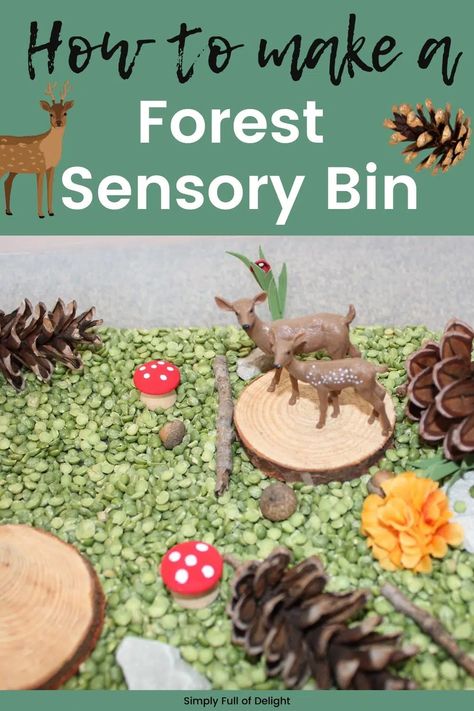 woodland sensory bin with green split peas, wooden elements, and pinecones Forest Sensory Bin, Animals Preschool Crafts, Sensory Bin For Preschoolers, Forest Animals Preschool, Woodland Activities, Forest Preschool, Wallpaper Woodland, Wood Mushrooms, Forest Animals Theme