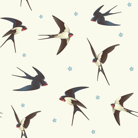 Barn Swallows Removable Wallpaper Wall Decal - could be used for cabinet interiors or drawer liners. Arte Doodle, Swallow Tattoo, Barn Swallow, Swallow Bird, Temporary Wallpaper, Flock Of Birds, Bird Silhouette, Swallows, Birds Tattoo