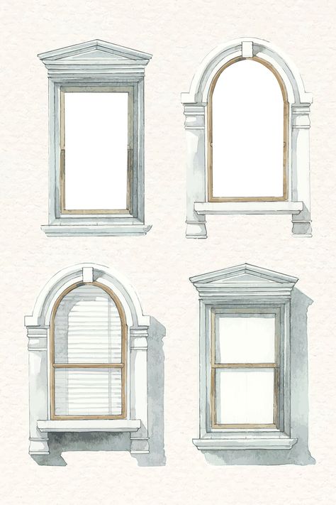 Windows Illustration Drawing, Windows Drawing Sketch, Window Sketch Architecture, Old Window Drawing, Window Drawing Reference, Window Design Drawing, Window Drawing Sketch, Window Illustration Drawing, Window Drawing Ideas