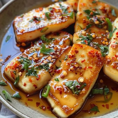 Discover how to perfect Halloumi with Chili Oil Honey Glaze, a delicious blend of sweet, spicy, and salty flavors. Sweet Chili Recipe, Baked Halloumi, Chili Honey, Haloumi Recipes, Chili Oil Recipe, The Greek Gods, Halloumi Cheese, Creamy Parmesan Sauce, Grilled Halloumi