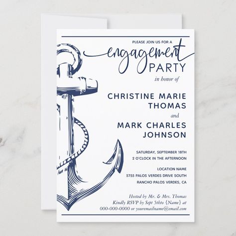 Engagement Party Invitations nautical anchor engagement party wedding invitation engagement party nautical anchor beach theme ocean wedding navy blue white typography modern sea side Anchor Invitations, Wedding Navy Blue, Invitation Engagement, Anchor Wedding, Wedding Navy, Ocean Wedding, Wedding Party Supplies, Engagement Invitations, Engagement Party Wedding