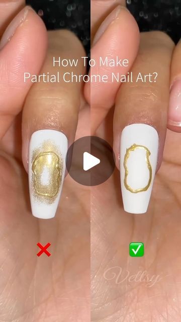 Gel And Dip Nails, Gold Rim Nails, Easy Chrome Nail Art, Glazed Donut Nails With Nail Art, Gold Nail Chrome, Witchy Nails Tutorial, Chrome Gel Nails Designs, Chrome Nails Step By Step, Nail Art With Rhinestones Simple