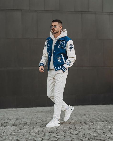 Varsity Jacket Outfit Mens, Men Street Outfit, Varsity Jacket Outfit, Jordan Style, Panther Art, Formal Mens Fashion, Stylish Photo Pose, Cool Outfits For Men, November 2