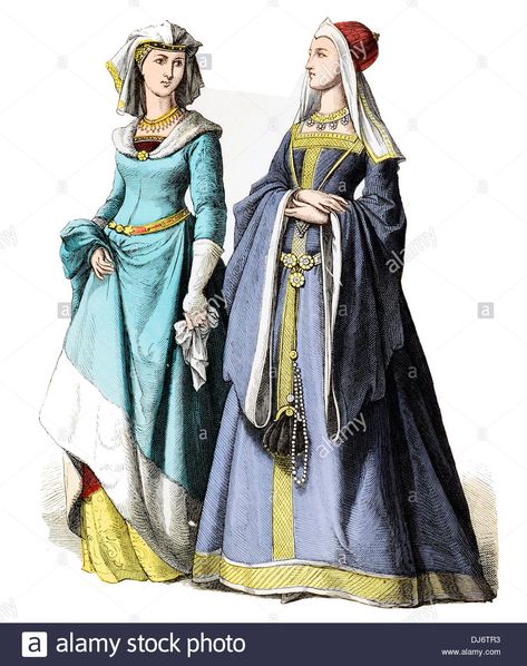 Download this stock image: 15th Century German Ladies of rank - DJ6TR3 from Alamy's library of millions of high resolution stock photos, illustrations and vectors. 15 Century Fashion, 13th Century Fashion, 13th Century Clothing, 1400s Fashion, 15th Century Fashion, 15th Century Clothing, German Dress, German Fashion, German Women