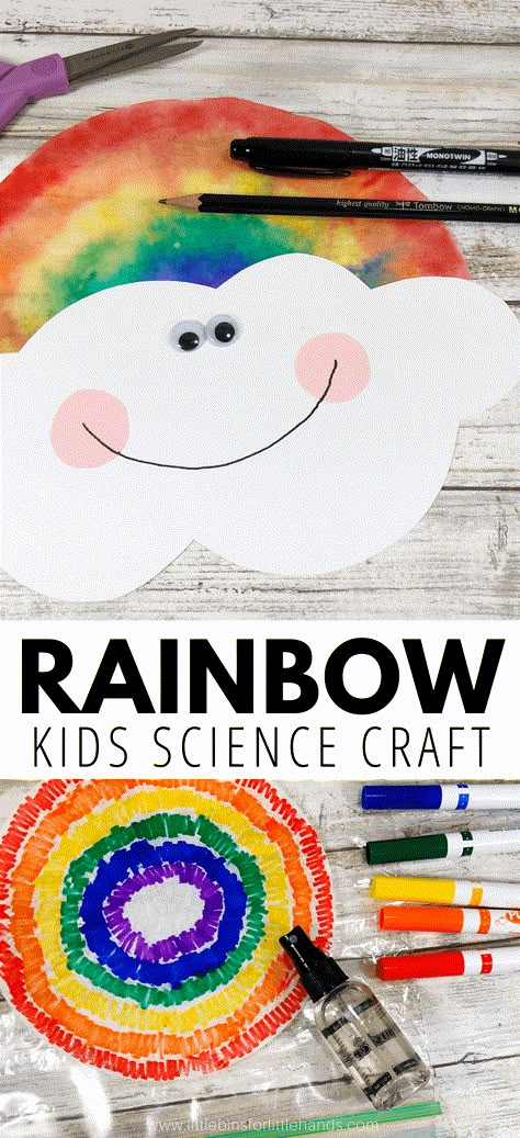 Rainbow Crafts Preschool, Preschool Weather, Steam Activity, School Age Activities, Rainbow Activities, Rainbow Craft, Weather Theme, Coffee Filter Crafts, Simple Science