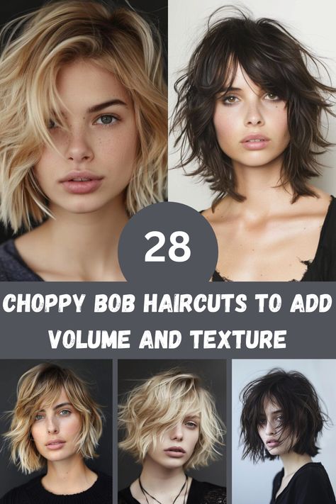 Want to add some edge to your look? These 28 choppy bob haircuts are perfect for creating volume and texture. Featuring playful layers and tousled finishes, each style offers a modern twist on the classic bob. Discover how to style and maintain these looks for a fresh and vibrant appearance. Shaggy Bob Chin Length, Choppy Bob Thick Hair, Choppy Bob Hairstyles 2024, Texture Bob Haircut, Bob 2024 Hair, Flicky Bob, Choppy Bob Hairstyles Messy Lob, Choppy Short Bob, Choppy Bob Hairstyles For Thick Hair