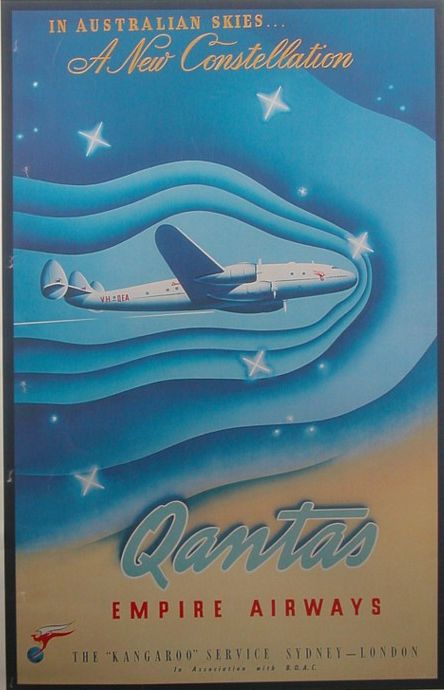 Constellation - Qantas Empire Airways; vintage travel poster Vintage Airline Ads, Airplane Poster, Vintage Airline Posters, Posters Australia, 달력 디자인, Australian Vintage, Vintage Airline, Aviation Posters, Transportation Poster