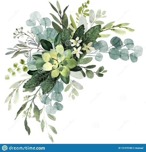 Watercolor Flowers Clipart, Bouquet Watercolor, Frame Watercolor, Greenery Bouquet, Wedding Greenery, Flowers Clipart, Aktivitas Montessori, Watercolor Leaves, Arte Floral