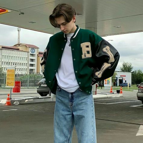 Mens Varsity Jacket Style, Mens Outfits Varsity Jacket, Varsity Jacket Poses Men, Men’s Varsity Jacket Outfit, Jacket And Shorts Outfit Men, Varsity Jacket Poses, Varsity Outfit Men, Varsity Jacket Aesthetic Boy, Men Varsity Jacket Outfit