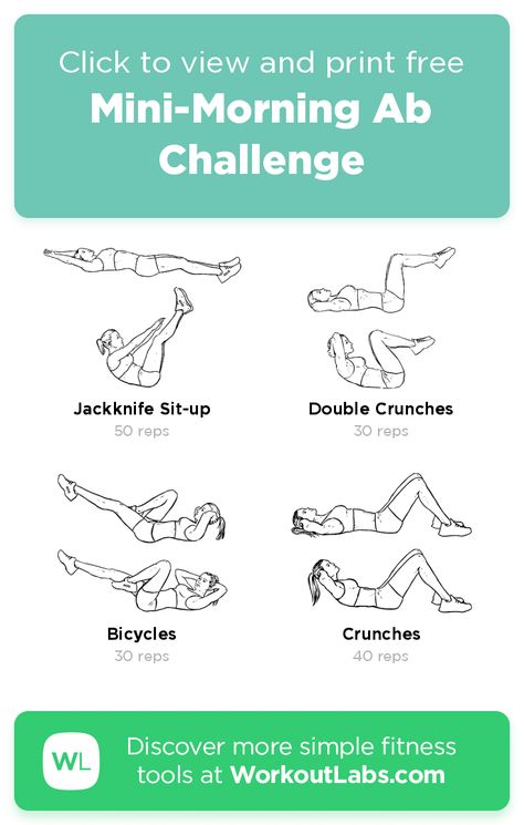 Mini-Morning Ab Challenge – free 8-min abs workout: do it now or download as PDF! Browse more training plans and create your own exercise routines with #WorkoutLabsFit Short Ab Workout, Morning Ab Workouts, Easy Morning Workout, Belly Fat Exercise, Workout Labs, Mini Workout, Ab Workout Challenge, Mini Workouts, Short Workouts