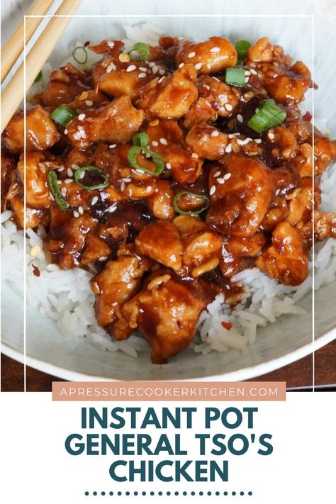 Instant Pot General Tso Chicken Instant Pot General Tso Chicken, General Tso's Chicken Recipe, Soy Sauce Rice, Garlic Chicken Stir Fry, Chicken Fried Rice Easy, Crunchy Chicken, Pressure Cooking Recipes, Tso Chicken, Dark Soy Sauce