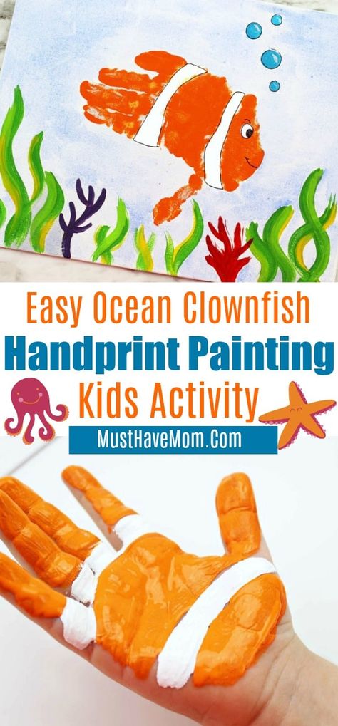 Handprint Painting, Ocean Art Projects, Under The Sea Crafts, Painting Fish, Preschool Art Projects, Art Project For Kids, Fish Crafts, Project For Kids, Ocean Crafts