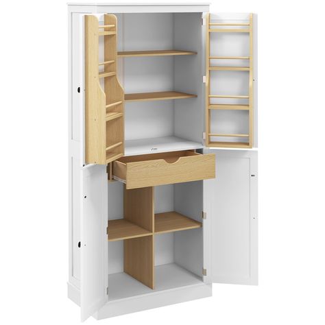 Do you love to be in the kitchen but are running out of space? This HOMCOM kitchen pantry storage cabinet can help bring your kitchen from cluttered to organized in no time. No more stacking pots and pans on top of each other, and now you have to move them all to get to that soup pot in the back, this pantry storage cabinet will give you the space to know where everything is at, and get to it easily. Modern Kitchen Pantry, Ikea Kitchen Storage, Free Standing Kitchen Pantry, Ikea Pantry, No Pantry Solutions, Pantry Drawers, Pantry Storage Cabinet, Accent Storage Cabinet, Pantry Cupboard