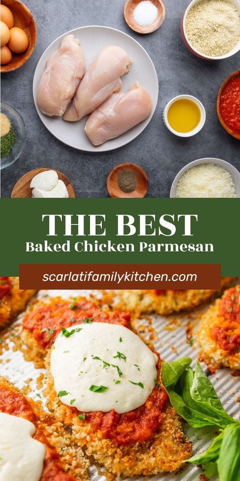 This easy oven-baked chicken parmesan recipe is the ultimate comfort food. Perfectly crispy chicken baked in the oven and topped with a hearty sauce and melty mozzarella. The best Sunday dinner! Chicken Parmesan Recipe Oven, Oven Baked Chicken Parmesan Recipe, Undercooked Chicken, Easy Oven Baked Chicken, Chicken Parmesan Recipe Baked, Oven Baked Chicken Parmesan, Chicken Parmesan Recipe, Roasted Artichoke, Chicken Baked