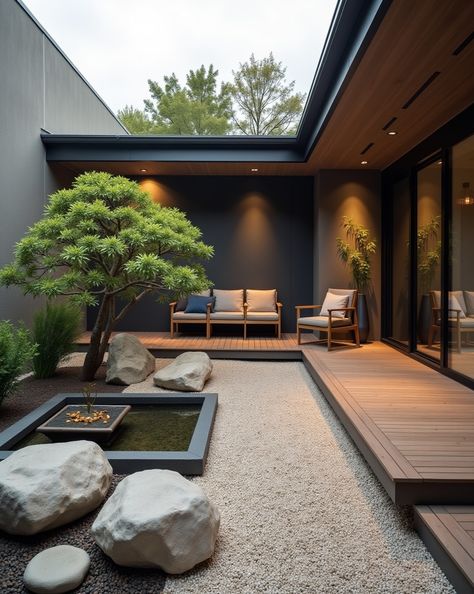 Escape to a serene Japanese oasis in your own backyard! This tranquil courtyard design will transport you to a peaceful zen retreat. https://www.gardenbliss.com/japanese-inspired-courtyard

Discover more inspiring garden design ideas at Garden Bliss! Click here to #homeandgarden #betterhomesandgardens #homegardening #homesandgardens #homegarden #gardenhome #gardeningathome No Deck Backyard Ideas, Japandi Yard Design, Japanese Inspired Backyard, Desert Zen Garden, Rv Enclosures, Japanese Contemporary House, Japanese Garden Front Yard, Japanese Zen Garden Backyard, Japandi Backyard