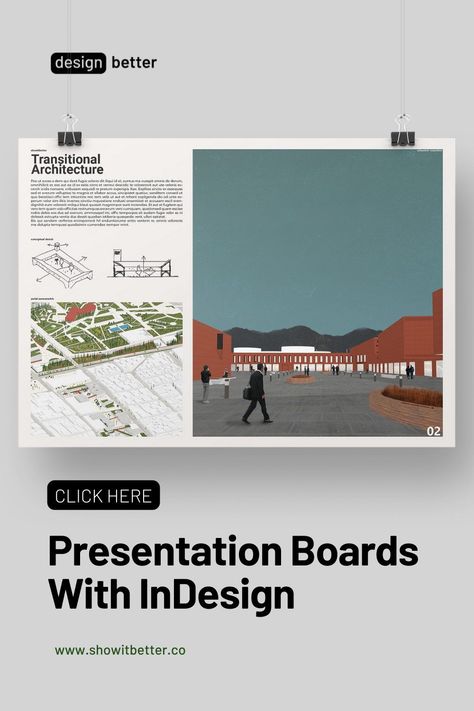In this course you will understand and learn how to create a presentation board that can communicate effectively the message of the architecture that is being portrayed.You will also learn the basic tools of Adobe InDesign to create presentation Boards, how to use typography, what colors to choose in your presentation, what image style to go with when creating boards, main composition components in graphic design, how to tell a story and many more! Architectural Presentation Slides, Graphic Presentation Layout, Architecture Slide Presentation, Main Board Design, Story Board Architecture, Architecture Presentation Slides, Architecture Project Presentation, Architecture Design Presentation, Presentation Board Design
