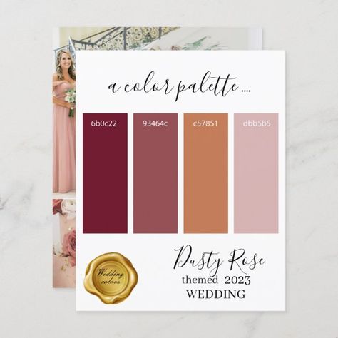 Dusty Rose Wedding colors Palette Card 2023 Rose Wedding Colors, Wedding Colors Palette, Dusty Rose Wedding Colors, Rust Wedding, Orange Wedding Colors, Rusting Wedding, Fall Wedding Color Palette, Wedding Advice Cards, Orange Color Palettes