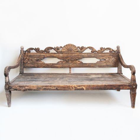 Bali Furniture Carved Wood, Large Mirror Frame, Balinese Furniture, Diwan Set, Summer House Interiors, Wood Fence Post, Indonesian Furniture, Carved Bench, Teak Patio Furniture