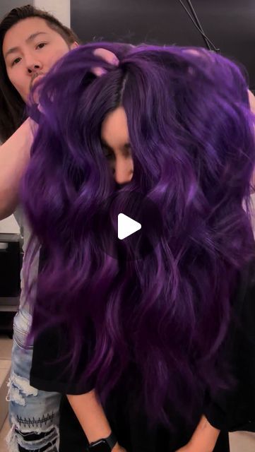 Guy Tang® on Instagram: "Do you stress out over retouching grown out dark hair? It’s so tedious and can be difficult but I want to show you how easy it is with patience. Depending on how much hair the client has it can take all day to finish. In this video you can see how you transition and transform your clients hair without removing the previous color but understanding how to overlay and neutralize and fill the hair so that you get even rich results. I can honestly say I am obsessed with this rich Purple #GuyTang #SuperPower direct dye color. I lift her regrowth using @guytang_mydentity 50g of #BiG9 creme lightener with 100g of 20vol and 2g of Pearl LiftMeUp toner to lift cool. Here is the Final color formula with GuyTang SuperPower DirectDye. 1️⃣Purple Raven 2️⃣Purple Raven + Magenta Violet Balayage Hair, Guy Tang Hair Color Formulas, Dark Purple And Black Hair, Pink And Purple Hair Highlights, Magenta And Purple Hair, Guy Tang Hair Color, Blue And Violet Hair, Purple Highlights Black Hair, Ashy Purple Hair