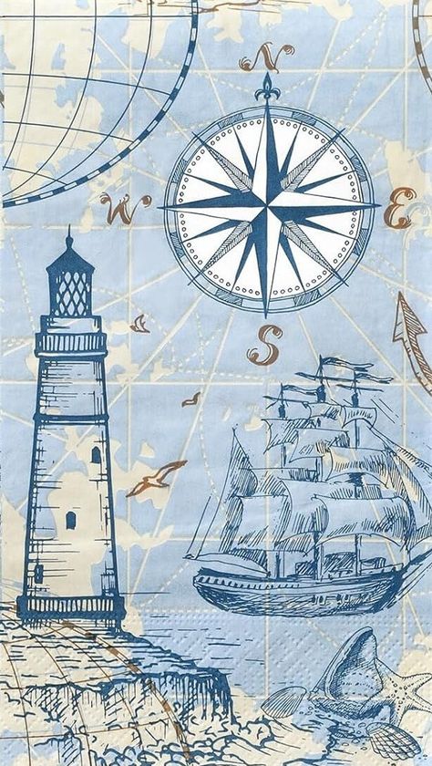 Decoupage Napkins, Sea Napkins, Lighthouse Paper, Nautical Weddings, Decoupage Supplies, Ship Paper, Nautical Paper, Compass Napkins, Ocean. Great napkins for parties, card making, junk journaling, glass art, mixed media, scrapbooking, decoupage, DIYS, holiday gifts and so much more. Perfect for the home too! Measurements are approximate: Folded 8.5x4.5 inches Unfolded 13 inches 3 pieces per pack 2 ply Please keep in mind, different monitors color vary slightly. Samples are for the purpose of ideas only.LISTING IS FOR THE NAPKIN(s) ONLY Vintage Nautical Art, Lighthouse Theme Party, Free Nautical Printables, Nautical House Decor, Ocean Scrapbook, Sail Boat Art, Ship Paper, Sailor Aesthetic, Sailing Aesthetic