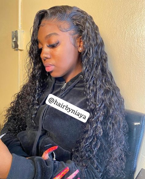 Loose deep wave, deep wave, bora wave, wet & wavy, flip over method, frontal wig, edges, black wig Deep Wave No Part Frontal, Flip Over Frontal Wig, Frontal Wig Edges, Flip Over Deep Wave Wig, Flip Over Method, Wig Edges, Sew In Weave Hairstyles, Wet And Wavy Hair, Deep Wave Wig