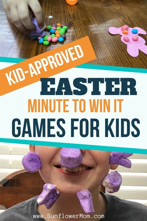 These 9 hilarious kid-approved Easter games of minute to win it games answer the question as to what do with all the leftover Easter candy. Enjoy these best minute to win it games for Easter with your kids. #easter #eastercandy #games #sunflowermom Easter Minute To Win It, Games For Easter, Hatchimals Colleggtibles, Easter Bingo, Easter Puzzles, Easter Games For Kids, Easter Party Games, Candy Egg, Easter Activities For Kids