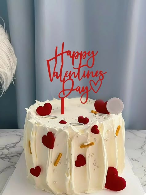 Valentines Day Cakes For Him, Simple Cute Cake Designs, 1 Kg Cake Designs, Simple Red Cake, Bday Cake Design, Mini Birthday Cake For Him, Red Cake Decoration, Red Cake Designs Birthday, Valentine’s Day Cake