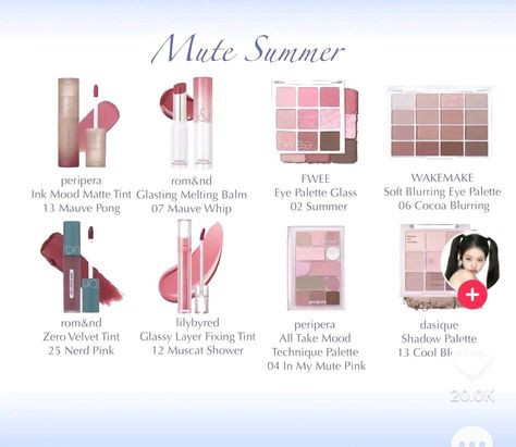 Summer Mute Makeup Korean, Summer Mute Color Palettes, Summer Mute Makeup, Mute Summer Makeup, Muted Summer Makeup, Fem Makeup, Mute Colors, Warm Tone Makeup, Makeup Cart