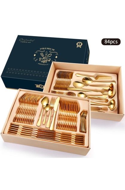 Luxury Cutlery Set, Gold Cutlery Set, Gold Cutlery, Luxury Tableware, Stainless Steel Flatware, Blue Ray, Tableware Set, Flatware Set, Cutlery Set