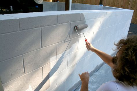 Little Things Bring Smiles: .How To Paint Cinder Block. Paint Cinder Blocks, Painting Concrete Walls, Cinder Block House, Concrete Block Walls, Cinder Block Walls, Cinder Block Garden, Cement Blocks, Cinder Blocks, Block Painting