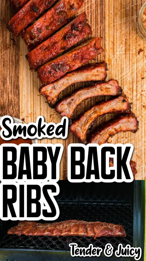 Get ready for the ultimate cookout food with these Smoked Baby Back Ribs! This pellet smoker recipe delivers tender, flavorful ribs that will be a hit at any gathering. Perfect your smoker recipe collection with this delicious addition! Baby Back Ribs Traeger, Smoked Baby Back Ribs Pellet Smoker, Baby Back Ribs Smoker Recipes, Smoker Ribs Recipes, Smoked Ribs In Pellet Smoker, Pellet Smoker Ribs, Smoked Ribs In Smoker, Smoker Recipes Pellet, Smoker Ribs