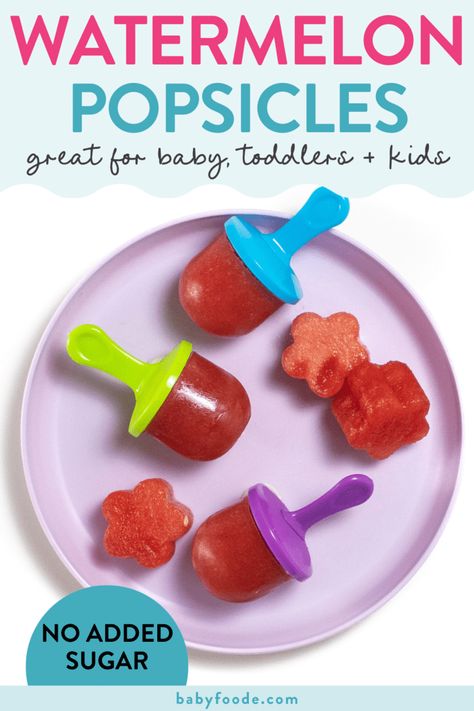 Made with only 4-ingredients, these Watermelon Popsicles are an amazing frozen summer treat for all ages - babies, toddlers, kids and even you! Real Fruit Popsicles, Baby Popsicles, Watermelon Ice Pops, Sugar Free Popsicles, Berry Popsicles, Frozen Popsicles, Homemade Ice Pops, Watermelon Pops, Ice Pop Recipes