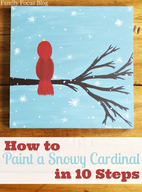 Cardinal Winter, Winter Scene Paintings, Cardinal Painting, Wall Art Tutorial, Winter Art Projects, Winter Wall Art, Winter Painting, Christmas Canvas, Paint And Sip